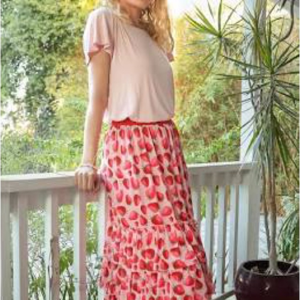 Anthropologie Eva Franco Strawberry Tiered Midi Skirt - Picture 5 of 8